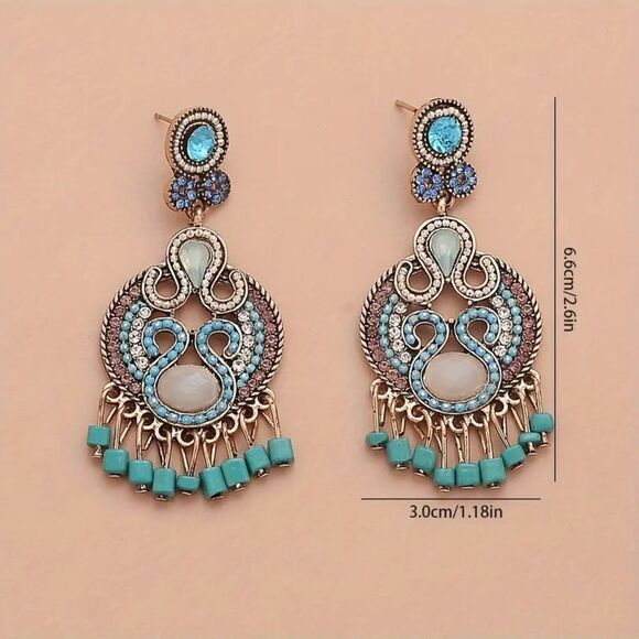 Elegant Turquoise and Gold Earrings - Picture 5 of 8